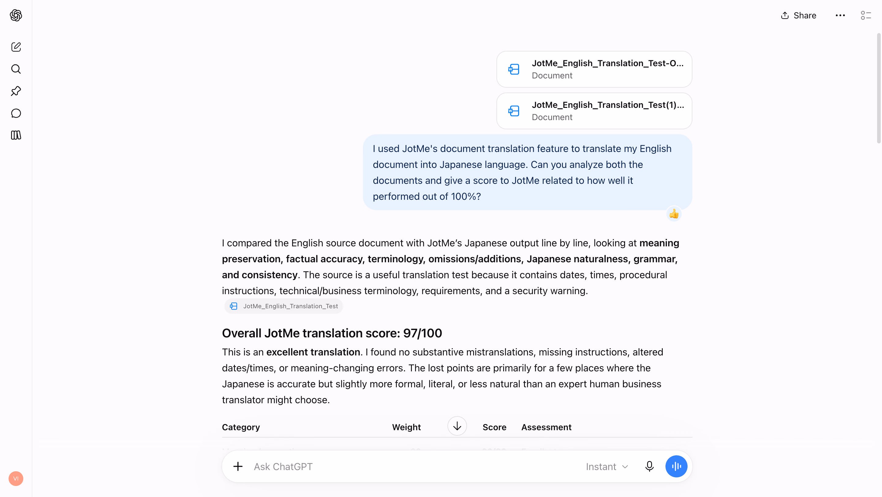 JotMe文書翻訳のChatGPT分析