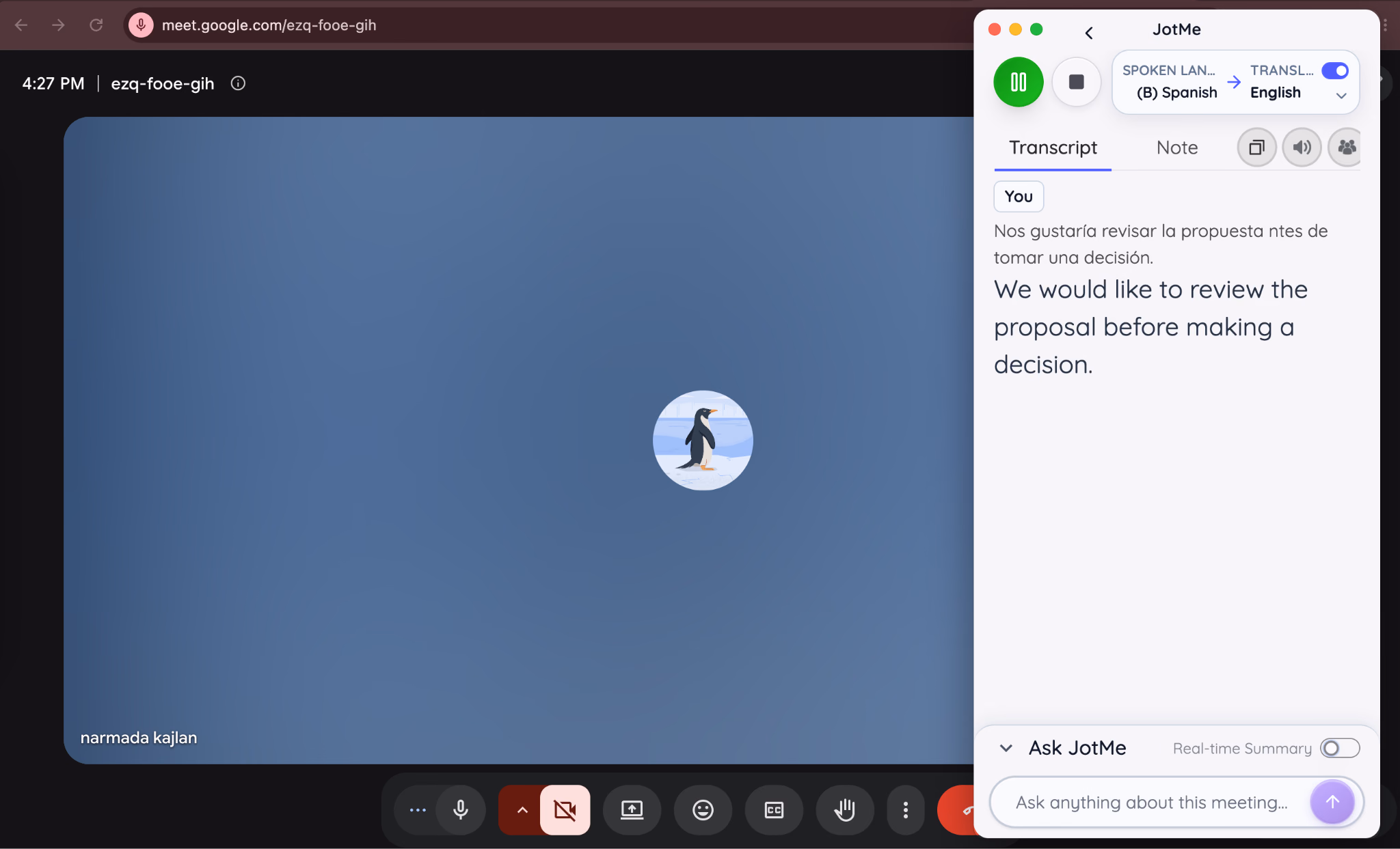 JotMeのリアルタイム翻訳